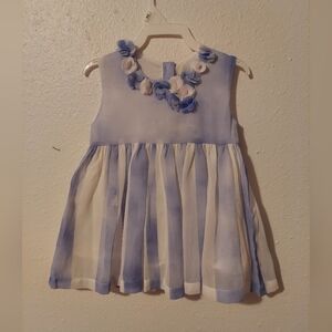 Charming Blue and White Kids Dress with Floral Accents